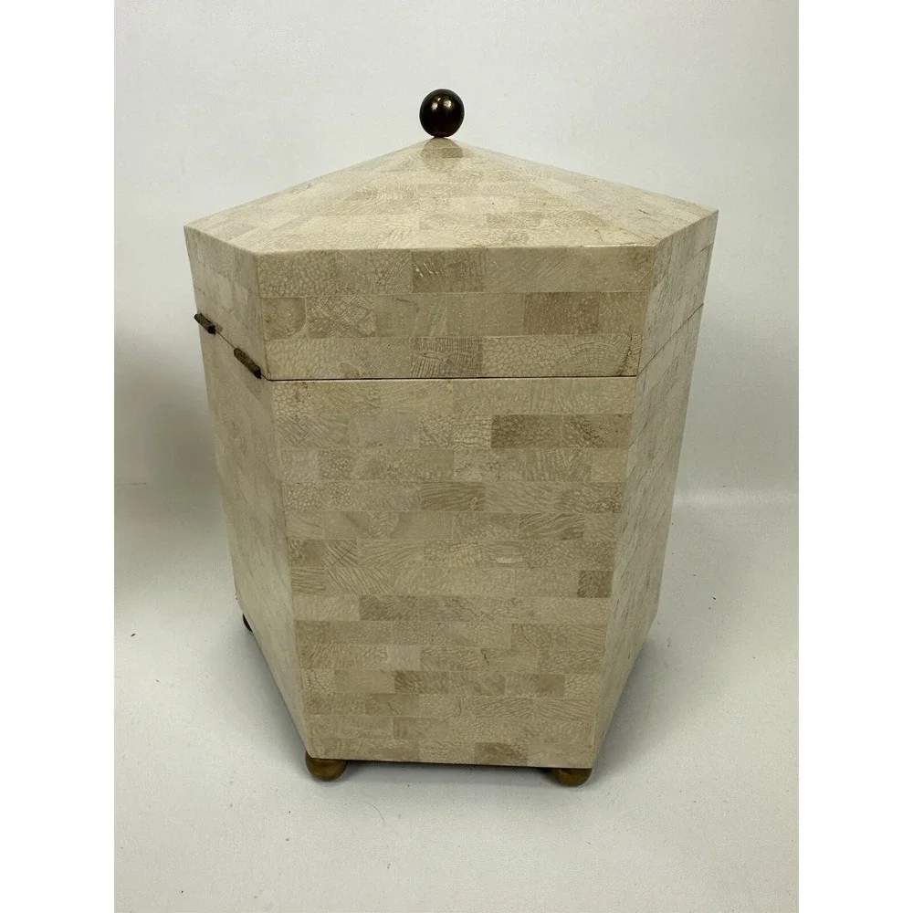 Maitland Smith Tessellated Hexagon Box Shell Stone Marble Over‎ Wood 14